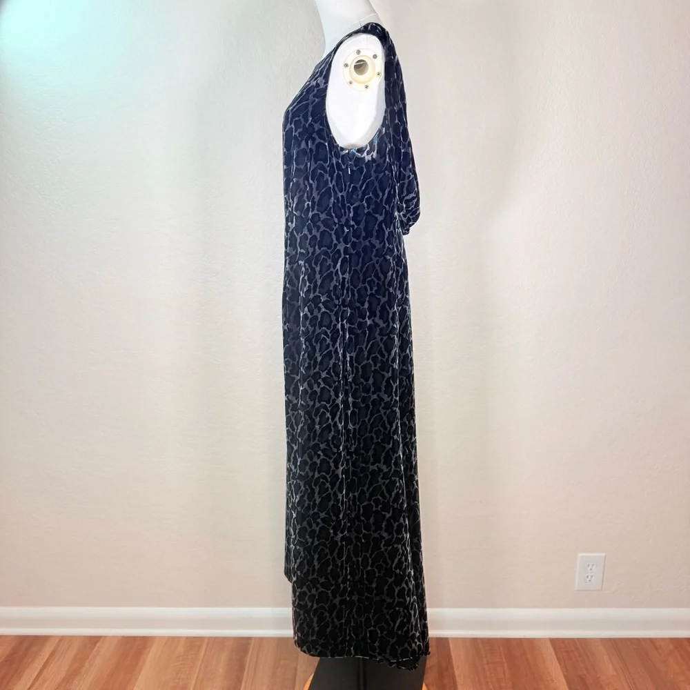 Vintage Opera at Richards Blue Animal Print Velvet Maxi Plunge Dress Size 16 UK